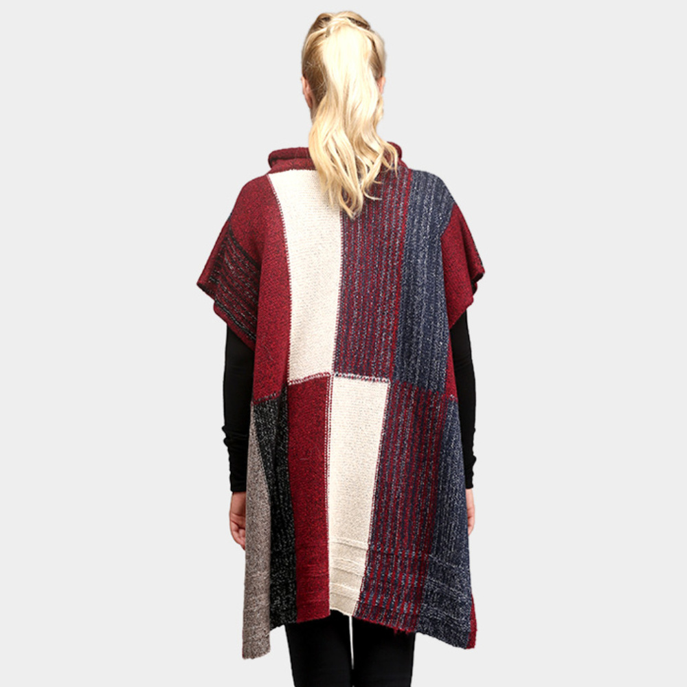 Multi Colored Blocks Pattern Poncho - image 2